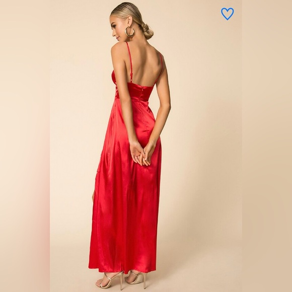 Superdown Red Satin Double Slit Maxi Dress Gown Size XXS - Picture 3 of 7